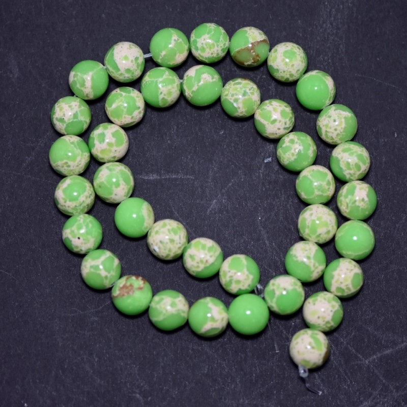 Variscite (Synthetic) Beads Green Lime Smooth Ball on Thread, 10mm Diameter, 38cm Length (+/-)
