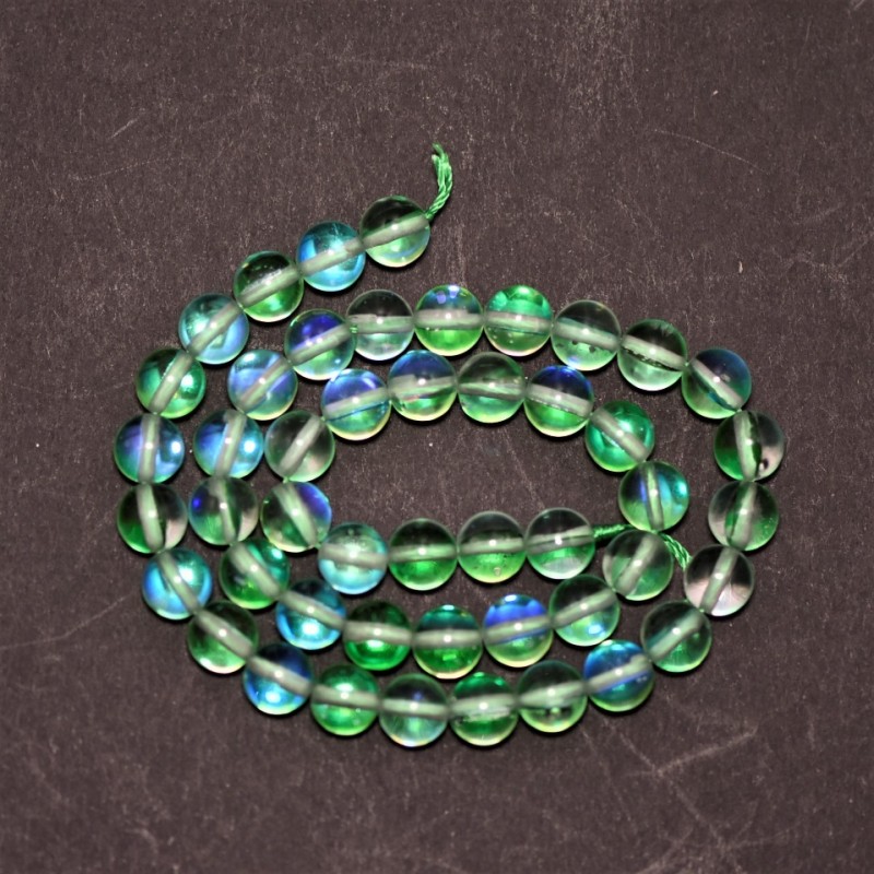 Green Opal Glass Beads, Smooth Round, Strand, 8mm diameter, 38cm length (+/-)