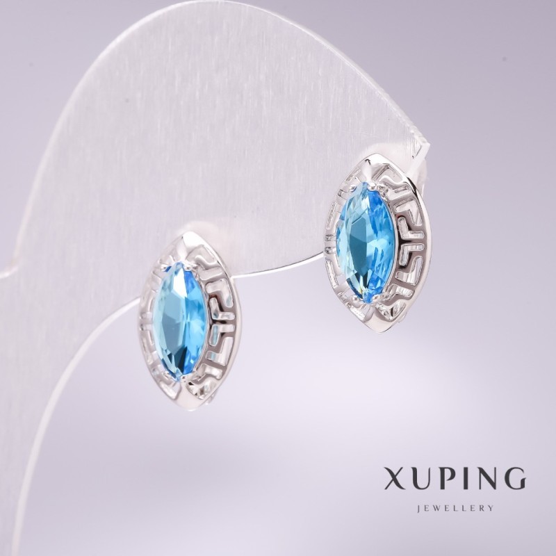 Xuping Earrings with Blue Stones 15x9mm, Rhodium