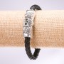 Skull Bracelet, Eco Leather Braid, Black, 20cm length