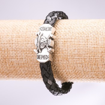 Bracelet Skull Eco-Leather Braid Black, length 20cm