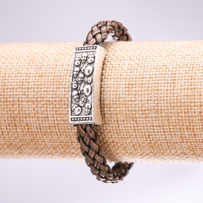 Bracelet Skulls Braid Brown, length 20cm