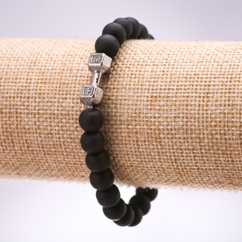 Shungite (Imitation) Dumbbell Bracelet on Elastic, 10mm diameter, 18cm length +