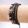Eco Leather Bracelet, Skulls Drawstring, 18-24cm Length, Black