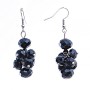 Earrings with Black Faceted Stone, Silver-Plated Metal, 50mm