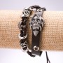Eco Leather Bracelet, Skull Drawstring, 18-24cm Length, Brown