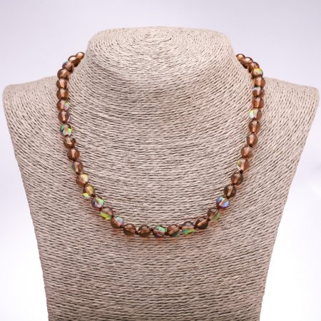 Brown Opal Glass Necklace, Smooth Bead, 8mm Diameter, 45cm Length