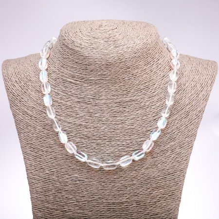 White Opal Glass Necklace, Smooth Rectangle Bead, 10x16mm (approx.), 45cm Length