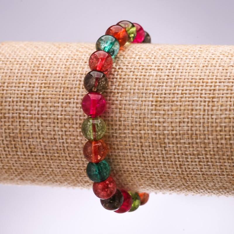 Multicolour Glass Bracelet, Smooth Bead, 8mm Diameter, 18cm Length on Elastic