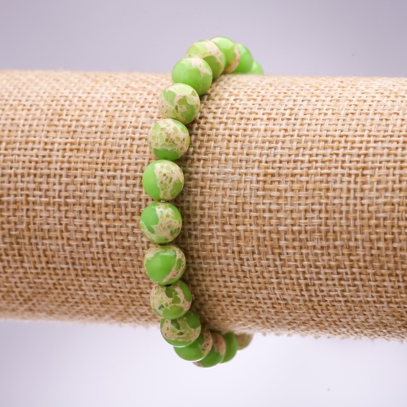 Variscite (Synthetic) Bracelet, Lettuce-Green Smooth Bead, 8mm Diameter, 18cm Length on Elastic