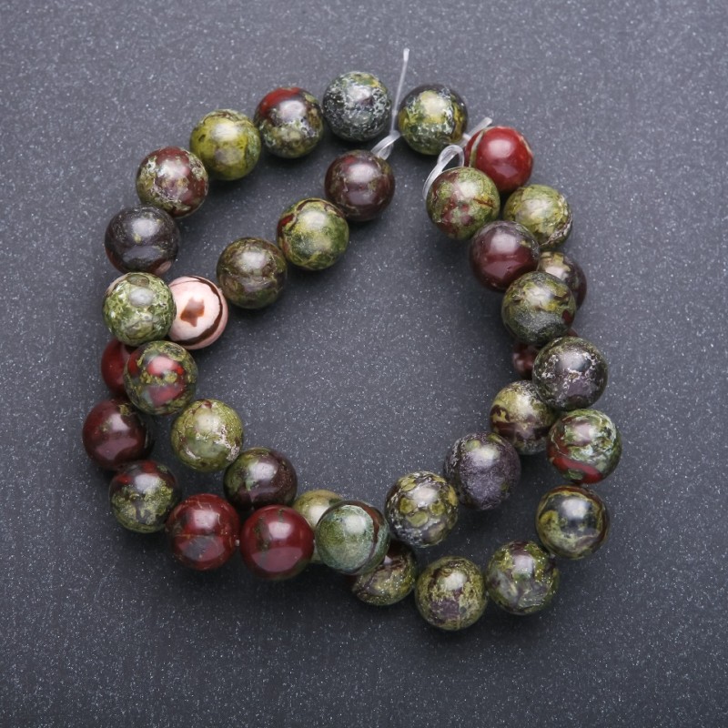 Natural Stone Beads Dragon Blood Jasper Smooth Round Bead, Diameter 10(+-)mm, Strand Length 38(+-)cm
