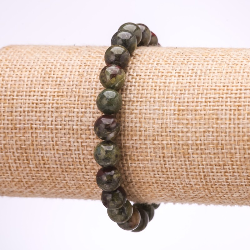 Dragon's Blood Jasper Stone Bracelet, smooth round beads, diameter 8mm, length 18cm on elastic