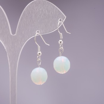 Moonstone Earrings, Faceted Ball, 10mm Diameter, Hook Loop Clasp