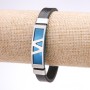 Unisex Zigzag Bracelet, Blue Eco-Leather with Steel Plate, 12mm Thick, 20cm Length