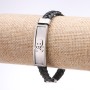 Unisex Skull Bracelet, Eco-Leather Braid with Steel Plate, 12mm Thick, 20cm Length