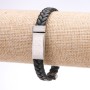 Unisex Greek Ornament Bracelet, eco-leather braid, steel plate, 12mm thickness, 20cm length