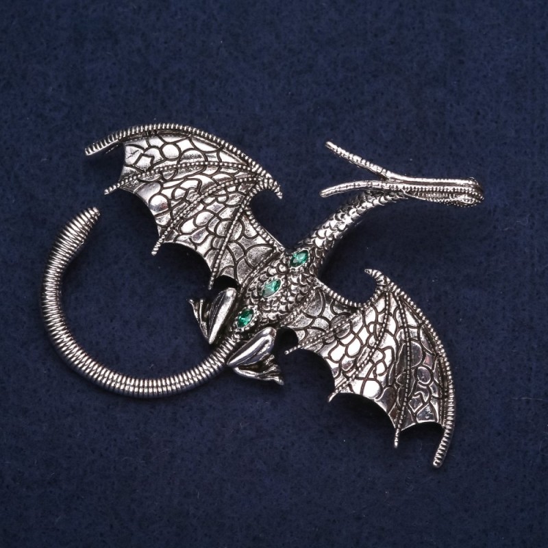 Silver Dragon Brooch, 79x72mm