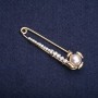 Brooch Pin with White Rhinestones and White "Pearl" 60x15mm, Yellow Metal