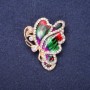 Sale! Butterfly Brooch with White Rhinestones, Red, Green, Purple Enamel 40x33mm Yellow Metal