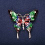 Sale! Butterfly Brooch with White Rhinestones, Red, Green, Burgundy Enamel 49x53mm Yellow Metal