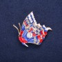 Sale! Butterfly Brooch with White Rhinestones Blue and Red Enamel 40x38mm Yellow Metal