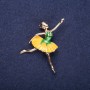 Sale! Ballerina Brooch Yellow Green Enamel 45x45mm Yellow Metal