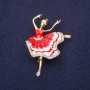 Ballerina Brooch, Red Enamel, 50x34mm, Yellow Metal