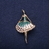Sale! Ballerina Brooch Green Turquoise Enamel 50x30mm Yellow Metal