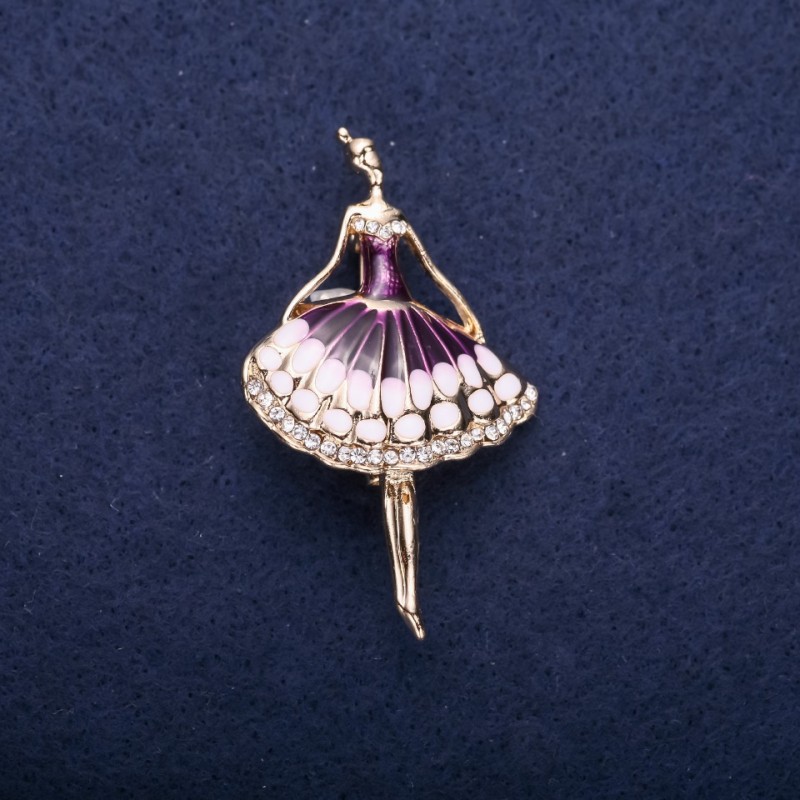 Sale! Ballerina Brooch Purple Enamel 50x30mm Yellow Metal
