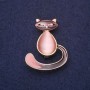 Cat Brooch Enamel with Cat's Eye Stone Pink Brown Colour 37x30mm Yellow Metal
