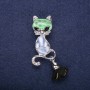 Sale! Cat Brooch with Blue Cat's Eye Stone, 58x17mm, Silver-Tone Metal with Tassel