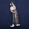 Sale! Musician Brooch, White and Black Enamel, 67x26mm, Yellow Metal