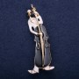 Sale! Musician Brooch, White and Black Enamel, 67x26mm, Yellow Metal
