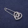 Pin Brooch Heart LOVE with White Rhinestones 43x18mm Silver-tone Metal