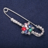 Pin Brooch Flower with White Rhinestones, Blue Pink Red Green Stones 76x27mm Silver-tone Metal