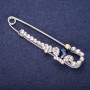 Pin Brooch Crown with White Rhinestones, Blue Stone 76x18mm Silver-tone Metal