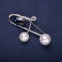 Accent Brooch with White Rhinestones, Pearl Beads, Blue Stone 60x35mm Silver-tone Metal