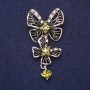 Butterfly Brooch with Green Rhinestones 56x28mm Silver-Tone Metal
