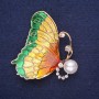 Sale! Butterfly Brooch, White Rhinestones, Enamel, Green Gold-Tone, 49x45mm, Yellow Metal