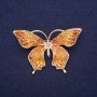 Sale! Butterfly Brooch, White Rhinestones, Enamel, Gold-Tone, 49x32mm, Yellow Metal
