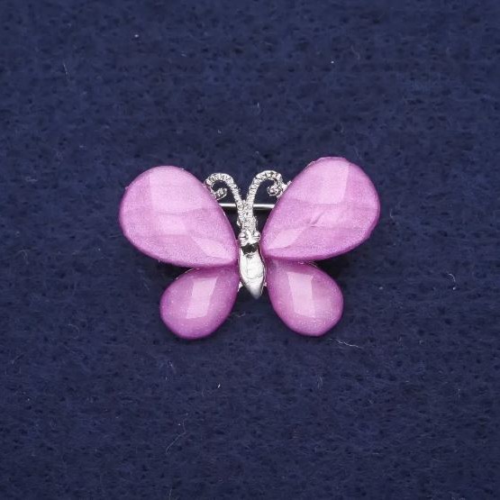 Butterfly Brooch, Mini, Lilac, 27x20mm, Silver-Tone Metal