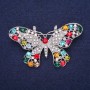 Sale! Butterfly Brooch, Rhinestones, Red Blue Pink Green Raspberry White, 57x34mm, Silver-Tone Metal