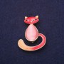 Kitten Brooch, Enamel, Cat's Eye, Pink Red, 39x30mm, Yellow Metal