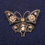 Butterfly Brooch with Rhinestones, Champagne, 54x40mm, Yellow Metal