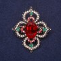 Order of Beauty Brooch with Stone and Rhinestones, Red White Green, 49x42mm, Yellow Metal