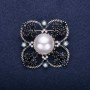 Sale! Order of Beauty Brooch with Half-Pearl Bead and Rhinestones, White Grey White, 42x51mm, Silver-Tone Metal