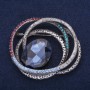 Large Orbit Accent Brooch with Rhinestones and Stone, Blue Sky Blue Burgundy, 60x52mm, Silver-Tone Metal