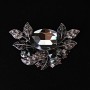 Large "Accent" Brooch, botanical design with rhinestones and stone, black white grey, 67x45mm, silver-tone metal