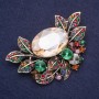 Large Accent Brooch, Floral Design with Rhinestones and Stone, Multicolour, 67x45mm, Silver-Tone Metal