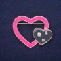 Sale! Hearts Brooch, Enamel, Black Pink, 45x37mm, Yellow Metal